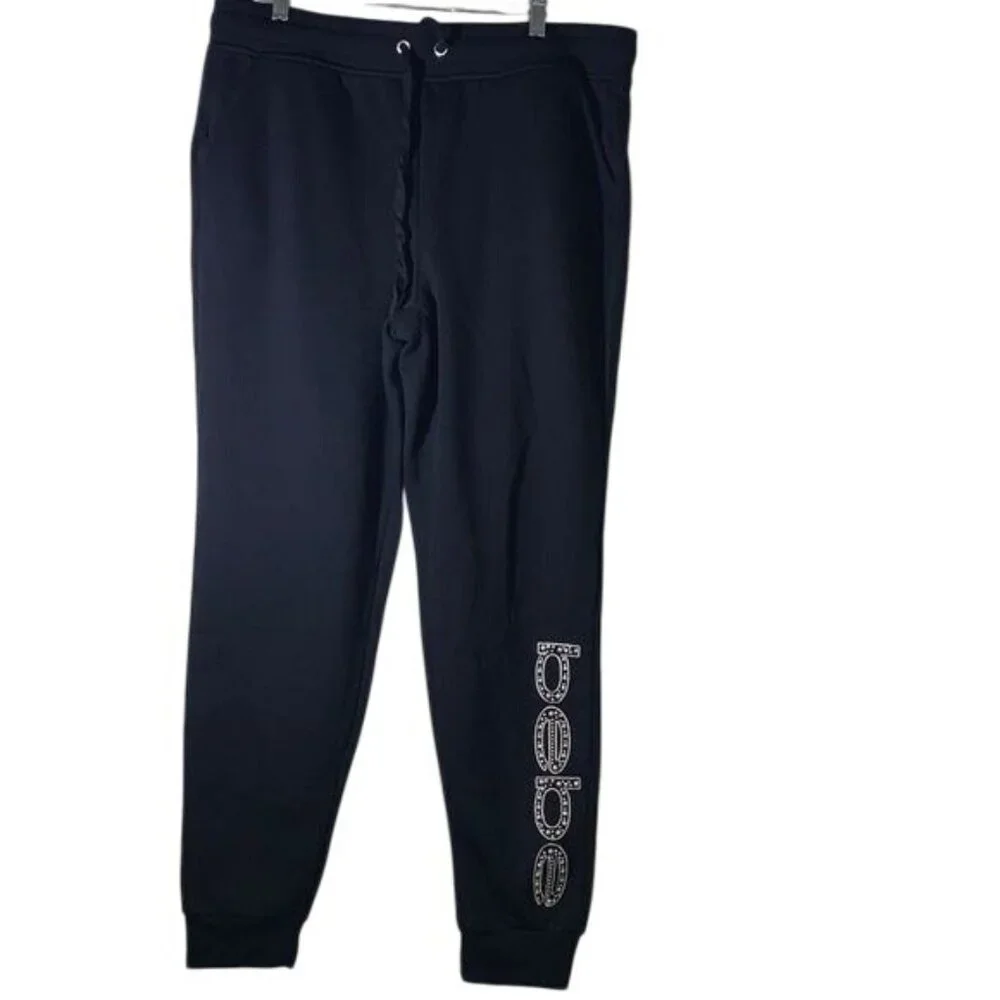 Bebe Sport Black Joggers With Rhinestone Logo Design Womens XL